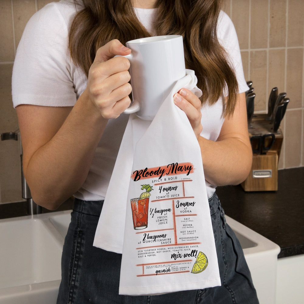 Bloody Mary, Cocktail Recipe, Organic Cotton Kitchen Tea Towels Kitchen Lantern Press 