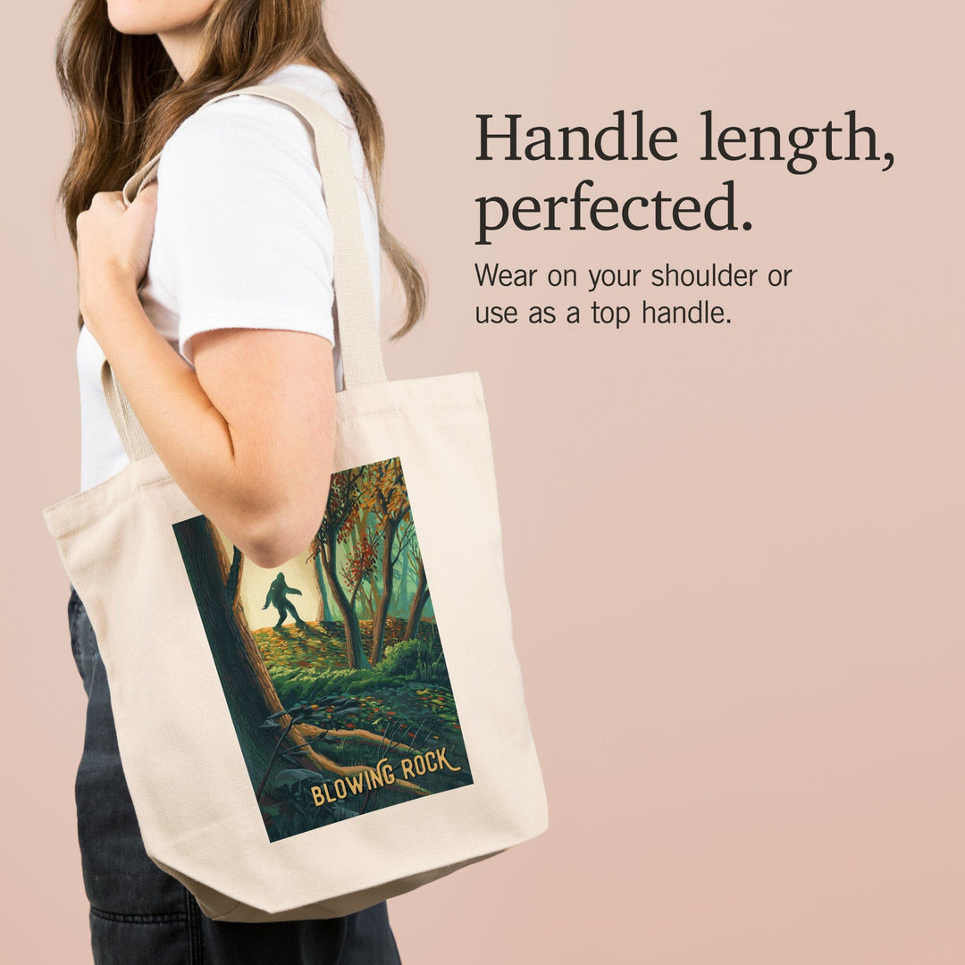 Blowing Rock, North Carolina, Get Outside Series, Wanderer, Bigfoot in Forest, Tote Bag Totes Lantern Press 