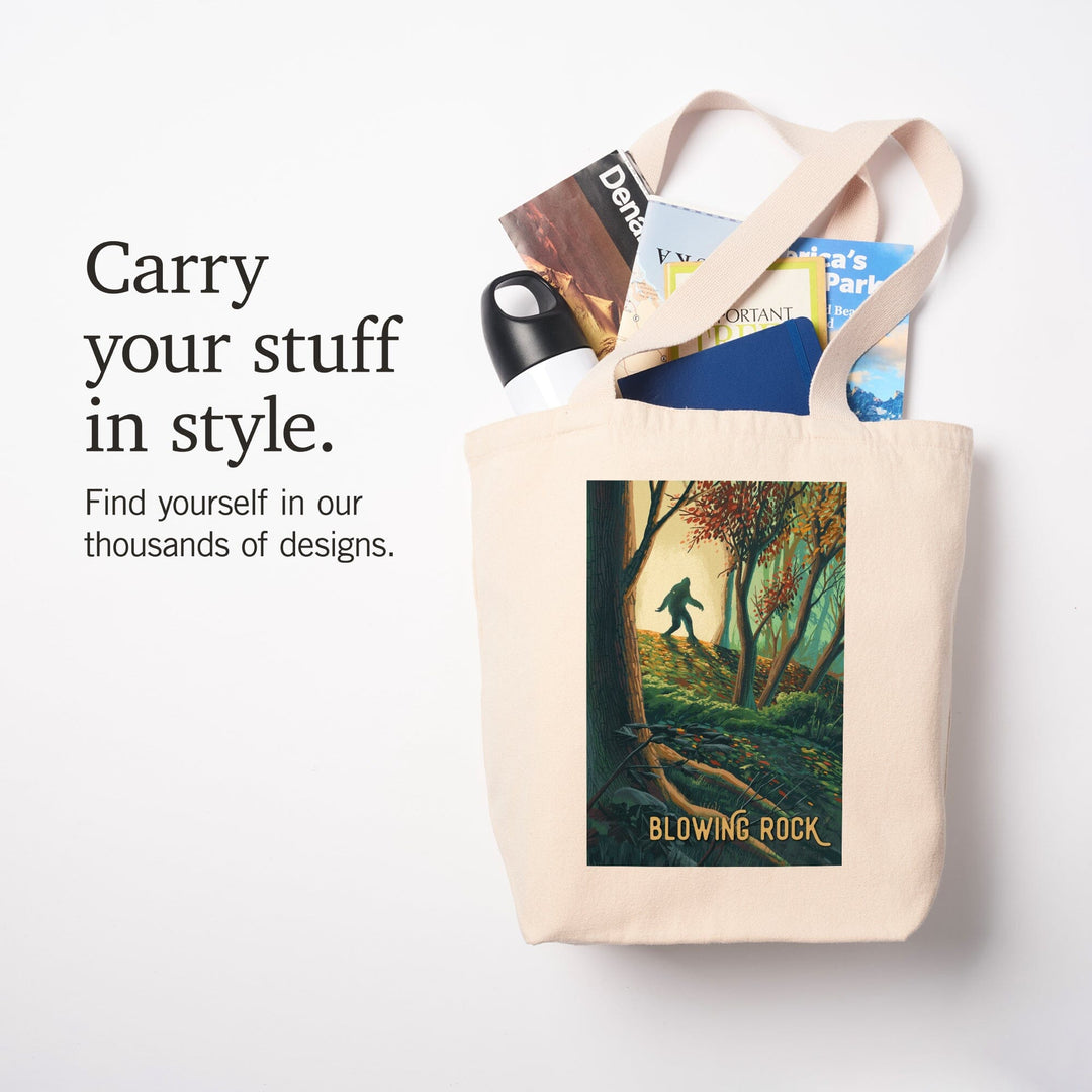 Blowing Rock, North Carolina, Get Outside Series, Wanderer, Bigfoot in Forest, Tote Bag Totes Lantern Press 