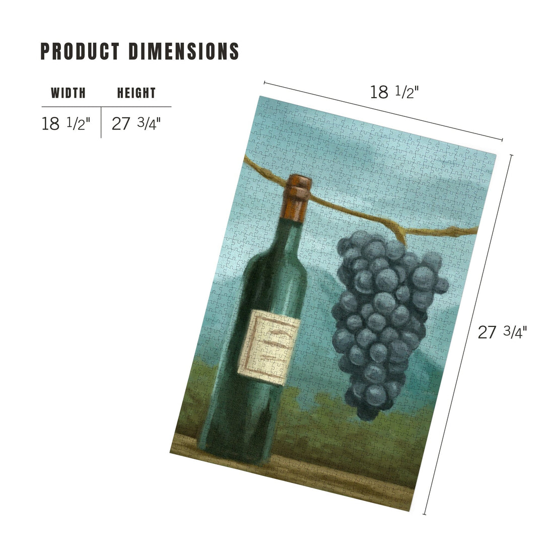Blue Grapes and Wine Bottle, Oil Painting, Jigsaw Puzzle Puzzle Lantern Press 
