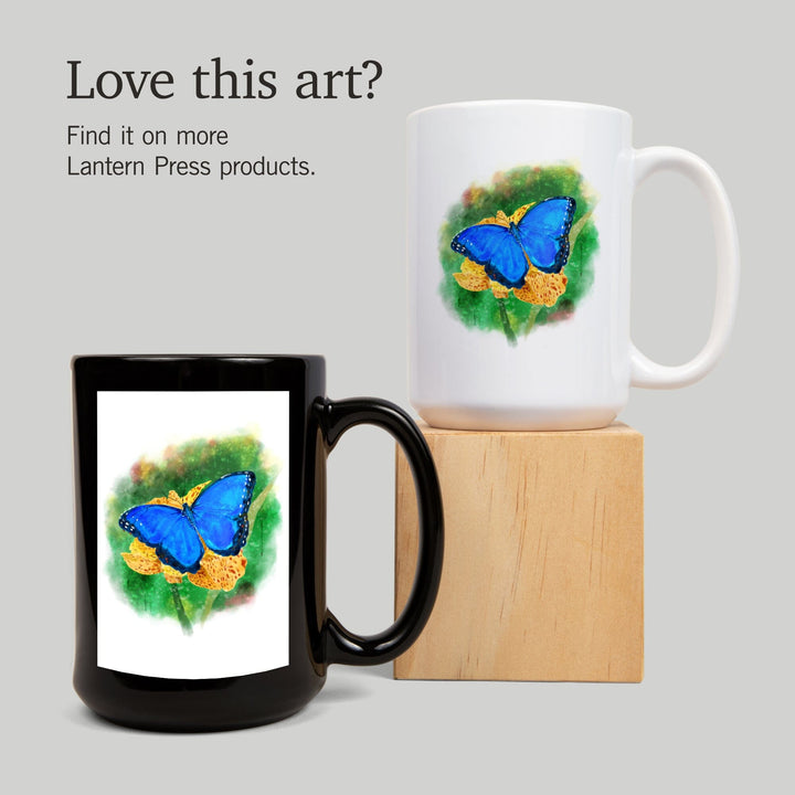 Blue Morpho Butterfly, Watercolor, Lantern Press Artwork, Lantern Press Artwork, Ceramic Mug Mugs Lantern Press 