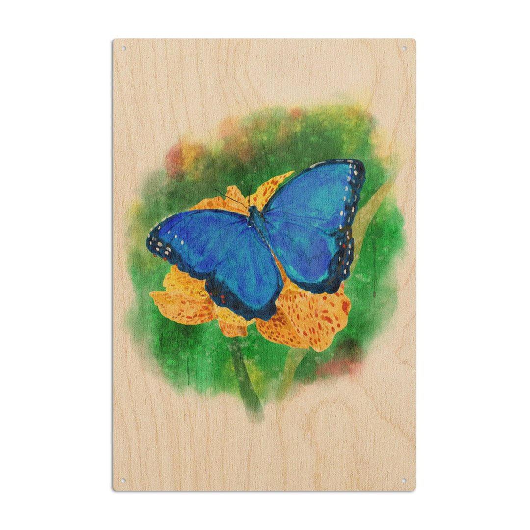 Blue Morpho Butterfly, Watercolor, Lantern Press Artwork, Lantern Press Artwork, Wood Signs and Postcards Wood Lantern Press 10 x 15 Wood Sign 