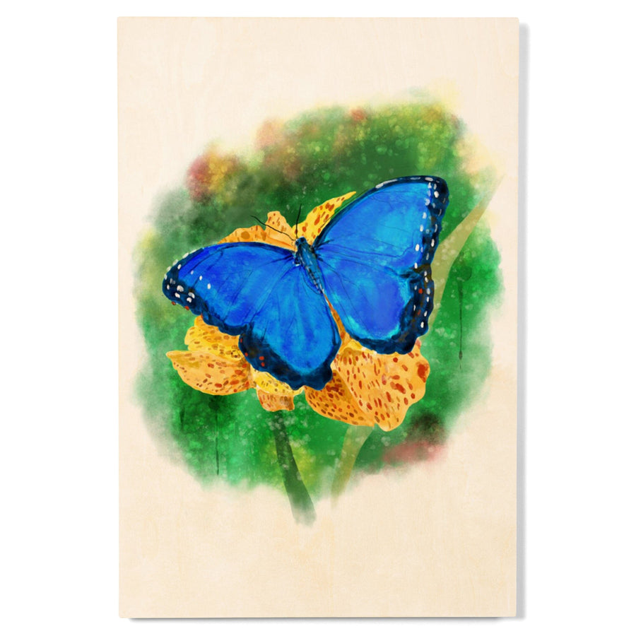 Blue Morpho Butterfly, Watercolor, Lantern Press Artwork, Lantern Press Artwork, Wood Signs and Postcards Wood Lantern Press 