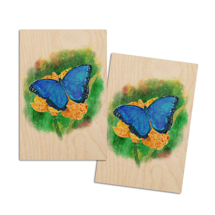 Blue Morpho Butterfly, Watercolor, Lantern Press Artwork, Lantern Press Artwork, Wood Signs and Postcards Wood Lantern Press 4x6 Wood Postcard Set 