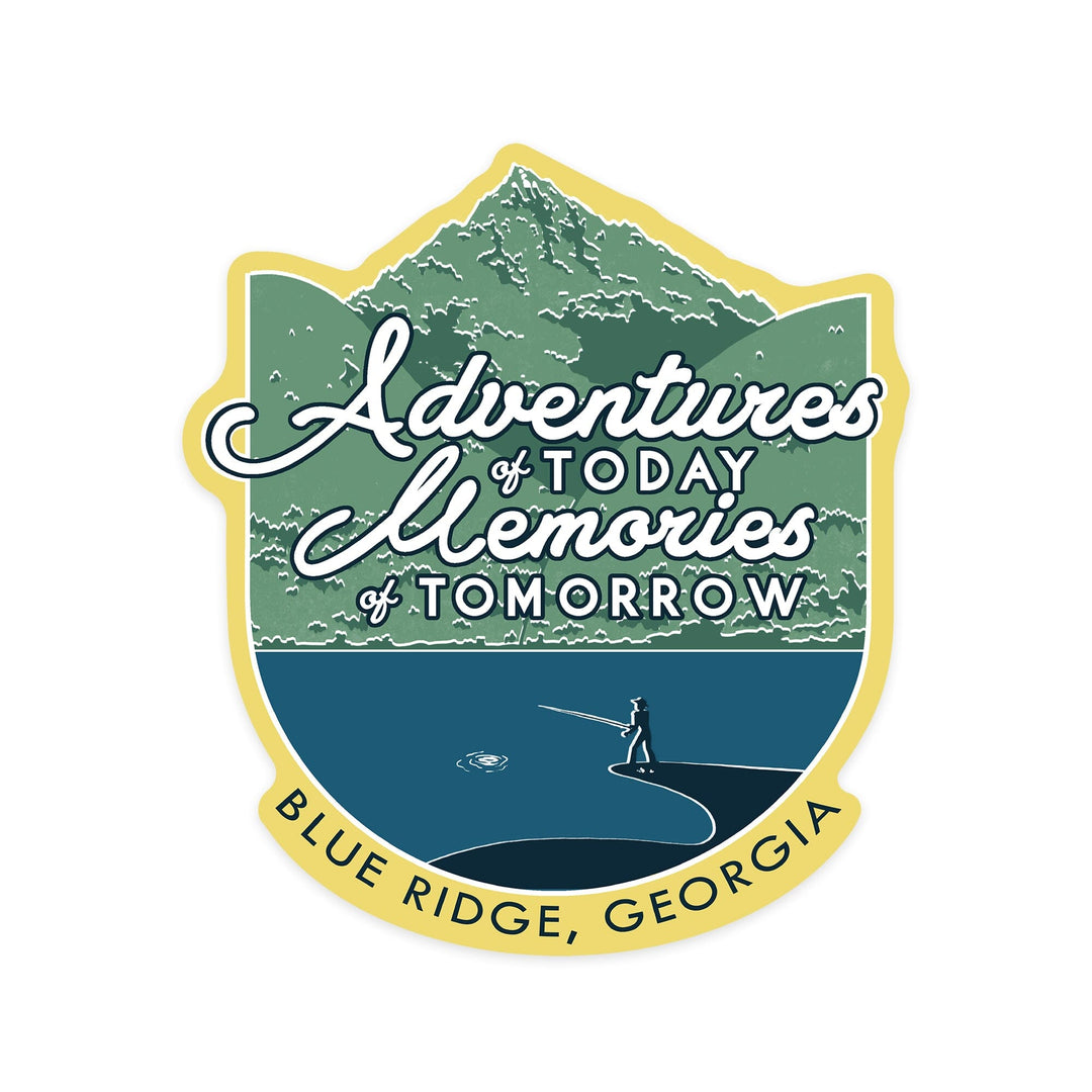 Blue Ridge, Georgia, Adventures of Today, Fisherman and Mountains, Contour, Vinyl Sticker Sticker Lantern Press 