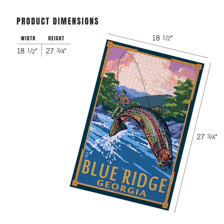 Blue Ridge, Georgia, Angler Fly Fishing Scene (Leaping Trout), Jigsaw Puzzle Puzzle Lantern Press 