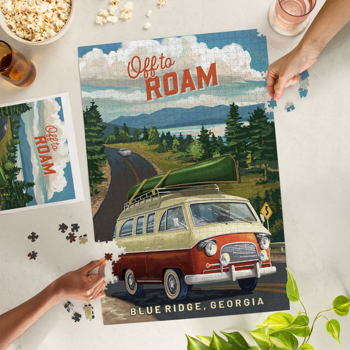 Blue Ridge, Georgia, Camper Van and Lake, Off to Roam, Jigsaw Puzzle Puzzle Lantern Press 