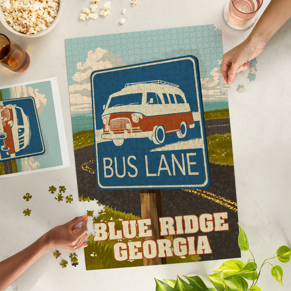 Blue Ridge, Georgia, Camper Van, Bus Lane Sign, Jigsaw Puzzle Puzzle Lantern Press 