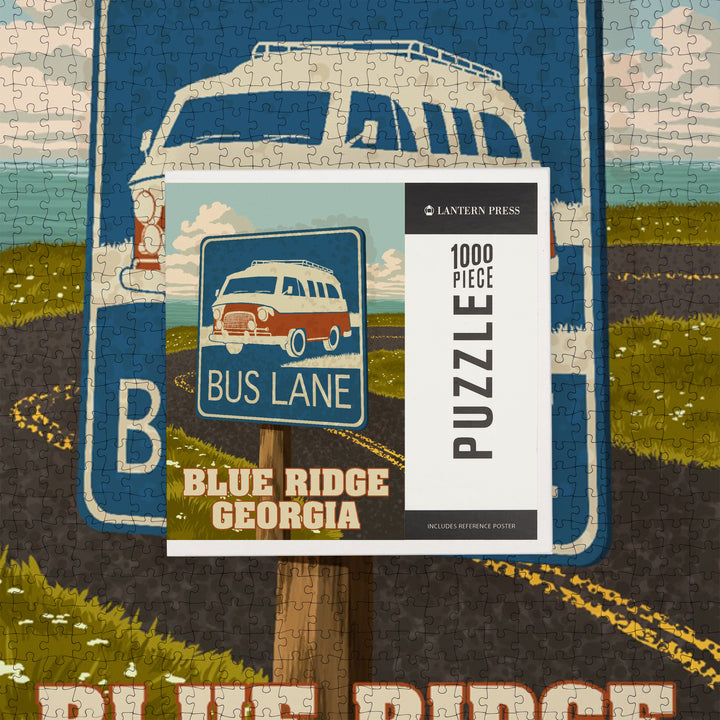 Blue Ridge, Georgia, Camper Van, Bus Lane Sign, Jigsaw Puzzle Puzzle Lantern Press 