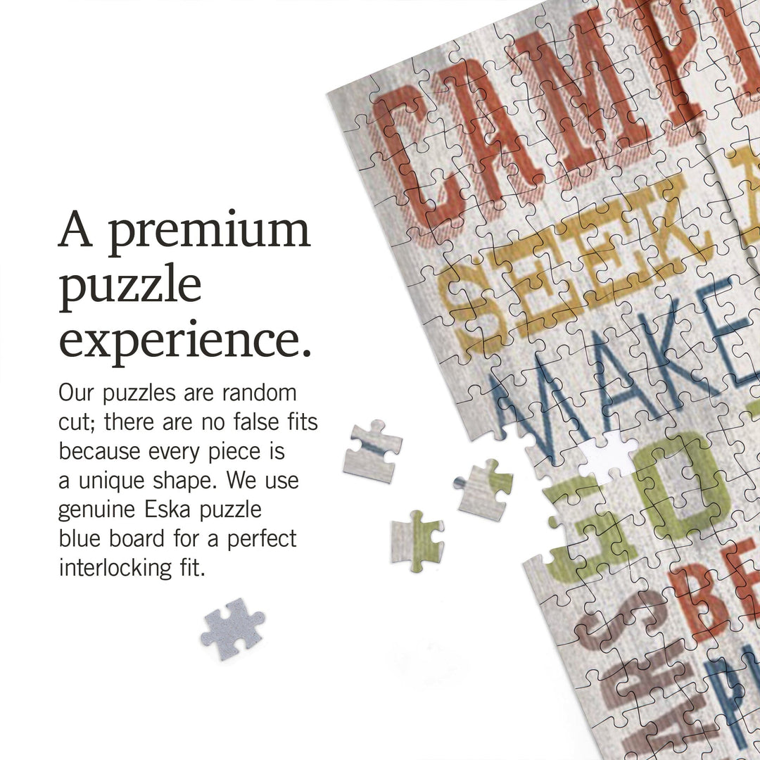 Blue Ridge, Georgia, Camping Rules, Rustic Typography, Jigsaw Puzzle Puzzle Lantern Press 