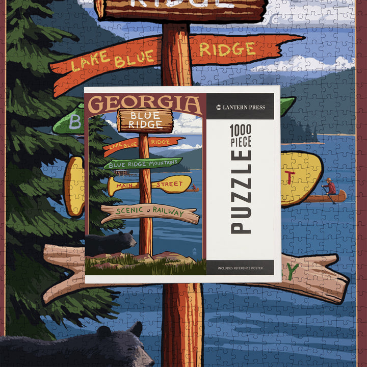 Blue Ridge, Georgia, Destination Signpost, Jigsaw Puzzle Puzzle Lantern Press 