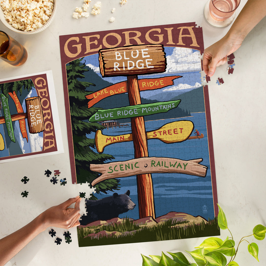 Blue Ridge, Georgia, Destination Signpost, Jigsaw Puzzle Puzzle Lantern Press 