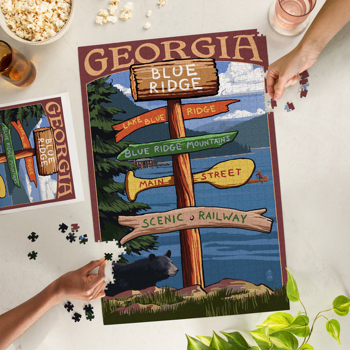 Blue Ridge, Georgia, Destination Signpost, Jigsaw Puzzle Puzzle Lantern Press 