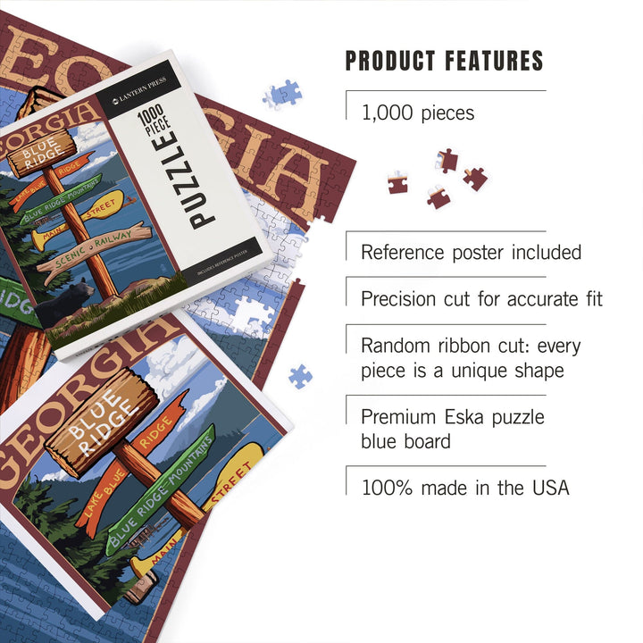Blue Ridge, Georgia, Destination Signpost, Jigsaw Puzzle Puzzle Lantern Press 