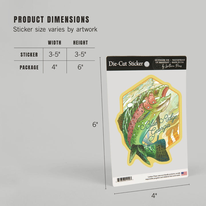 Blue Ridge, Georgia, Fishing, Underwater Trout, Contour, Vinyl Sticker Sticker Lantern Press 