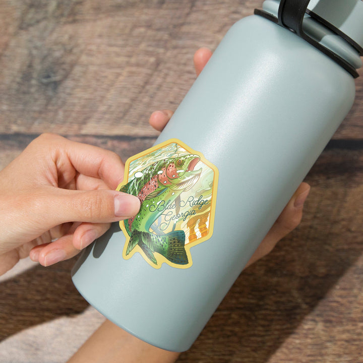 Blue Ridge, Georgia, Fishing, Underwater Trout, Contour, Vinyl Sticker Sticker Lantern Press 