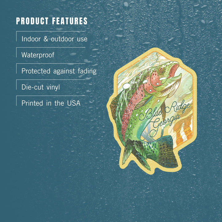 Blue Ridge, Georgia, Fishing, Underwater Trout, Contour, Vinyl Sticker Sticker Lantern Press 