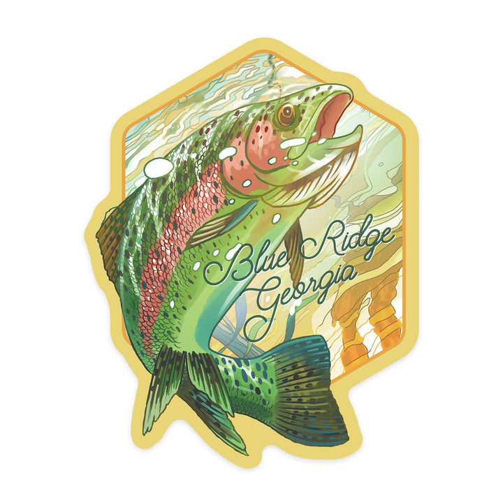 Blue Ridge, Georgia, Fishing, Underwater Trout, Contour, Vinyl Sticker Sticker Lantern Press 