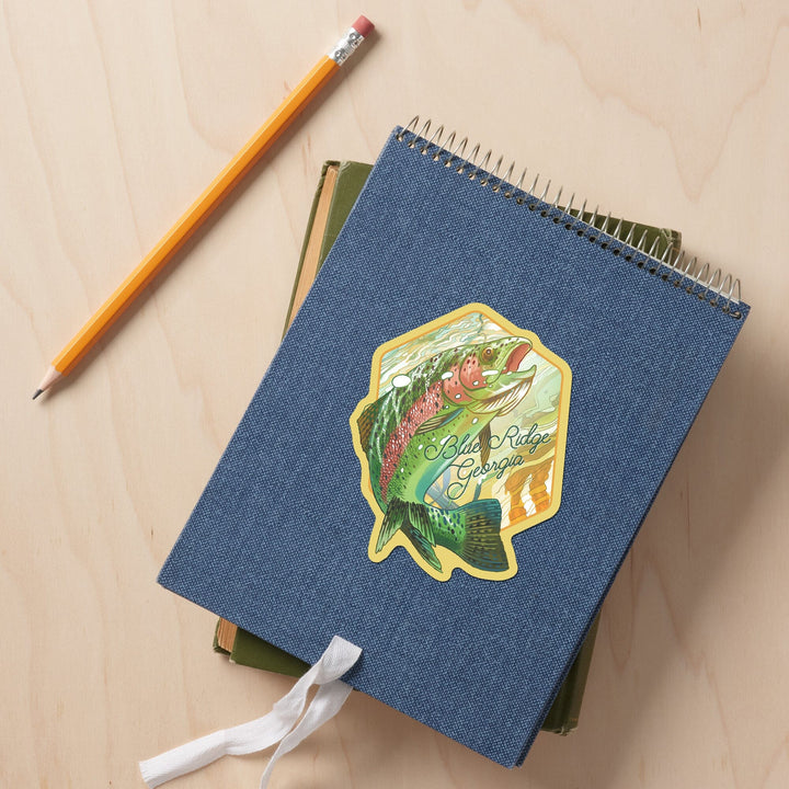Blue Ridge, Georgia, Fishing, Underwater Trout, Contour, Vinyl Sticker Sticker Lantern Press 