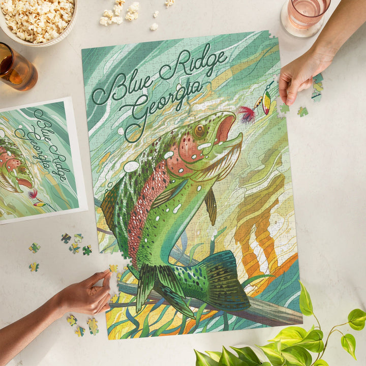 Blue Ridge, Georgia, Fishing, Underwater Trout, Jigsaw Puzzle Puzzle Lantern Press 