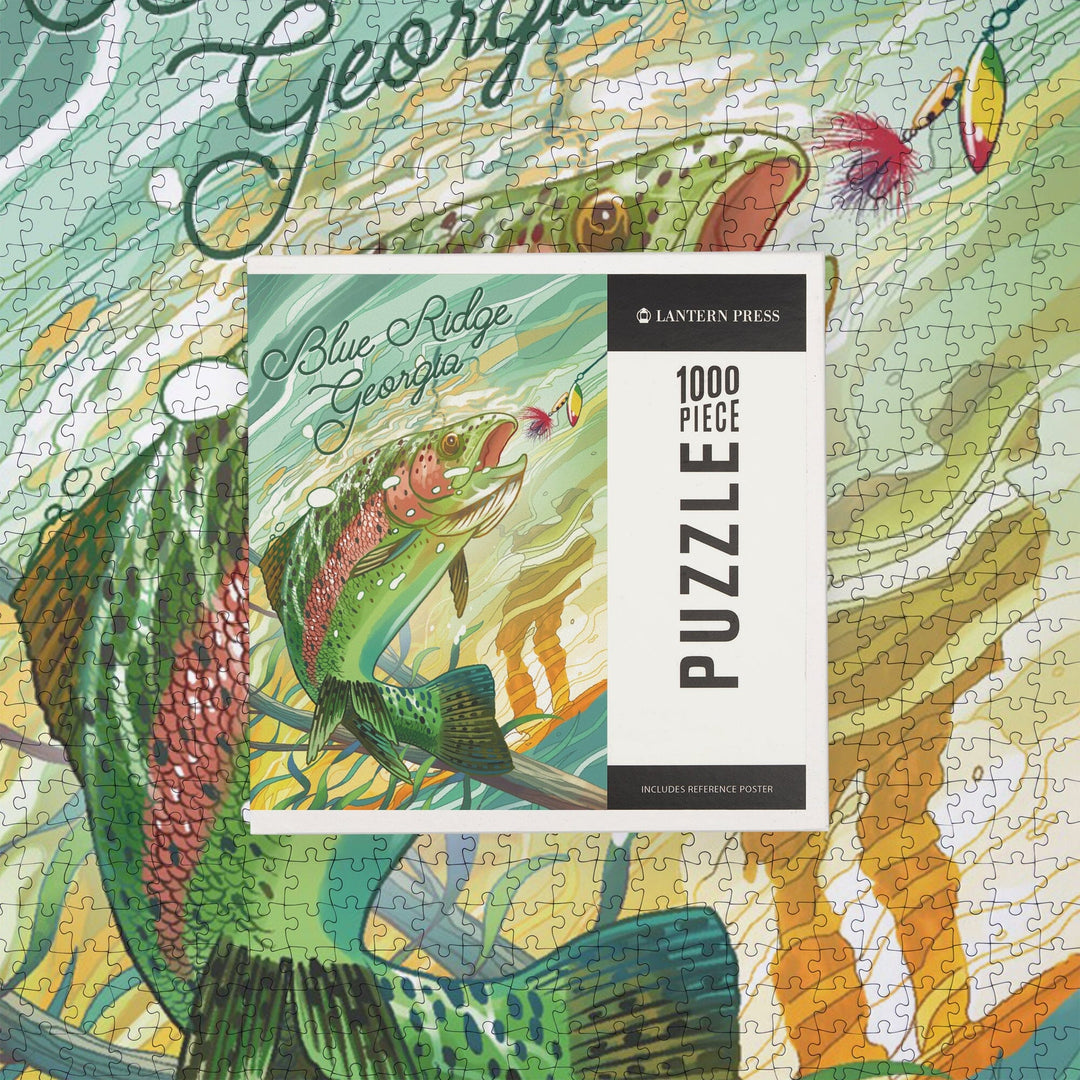 Blue Ridge, Georgia, Fishing, Underwater Trout, Jigsaw Puzzle Puzzle Lantern Press 