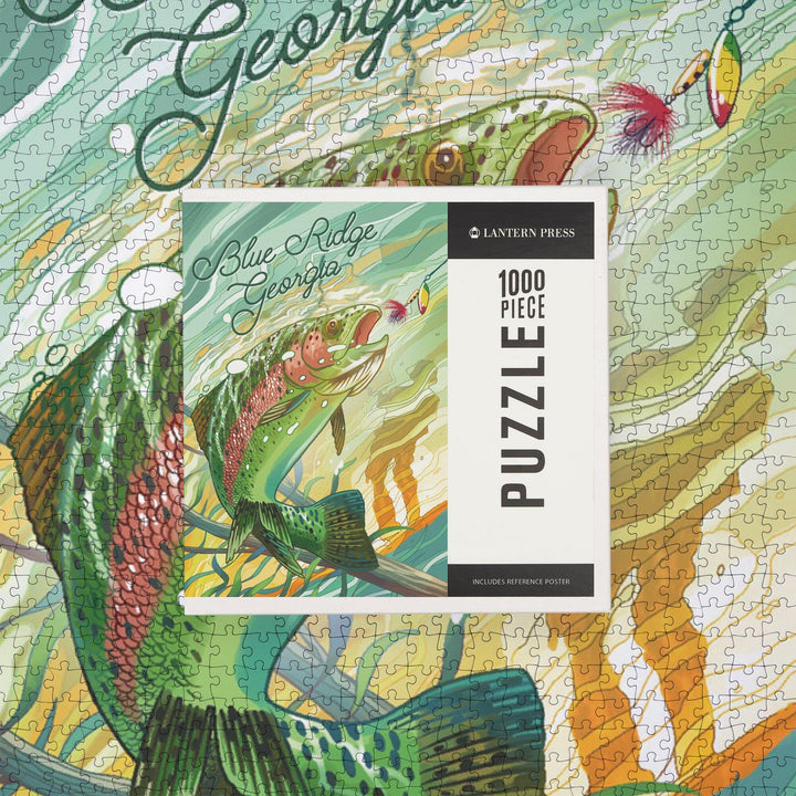 Blue Ridge, Georgia, Fishing, Underwater Trout, Jigsaw Puzzle Puzzle Lantern Press 