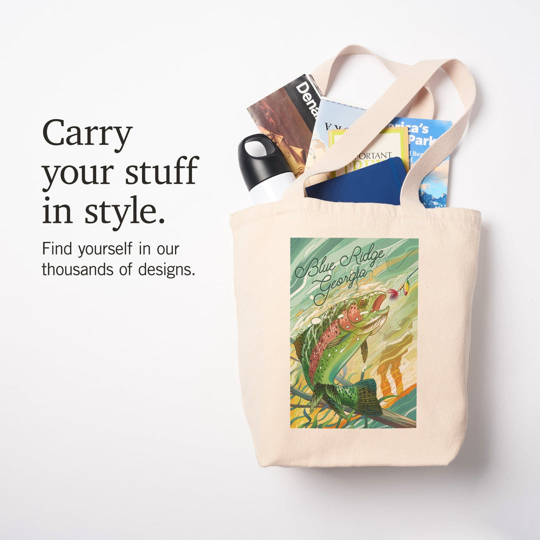 Blue Ridge, Georgia, Fishing, Underwater Trout, Tote Bag Totes Lantern Press 