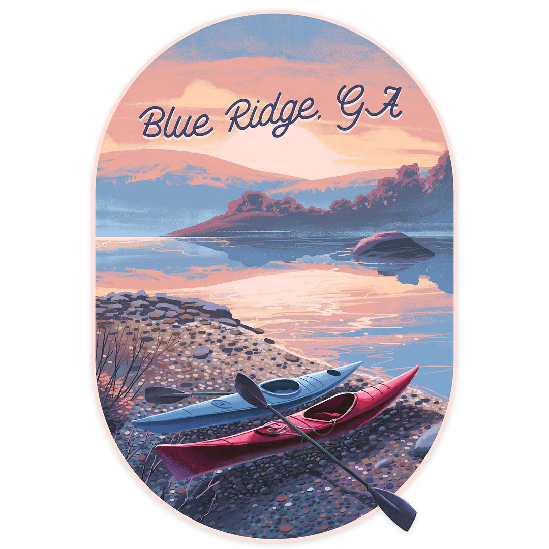 Blue Ridge, Georgia, Glassy Sunrise, Kayak, Contour, Vinyl Sticker Sticker Lantern Press 