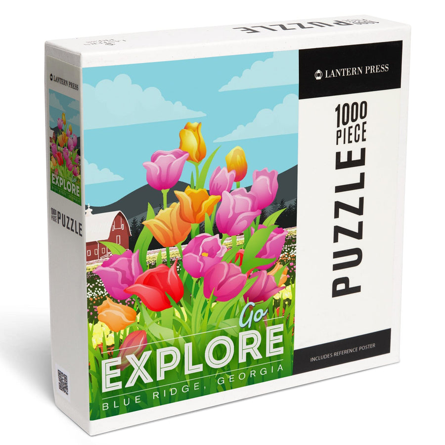 Blue Ridge, Georgia, Go Explore, Tulip Field, Jigsaw Puzzle Puzzle Lantern Press 