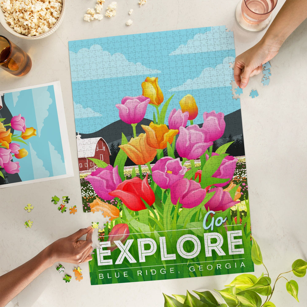 Blue Ridge, Georgia, Go Explore, Tulip Field, Jigsaw Puzzle Puzzle Lantern Press 