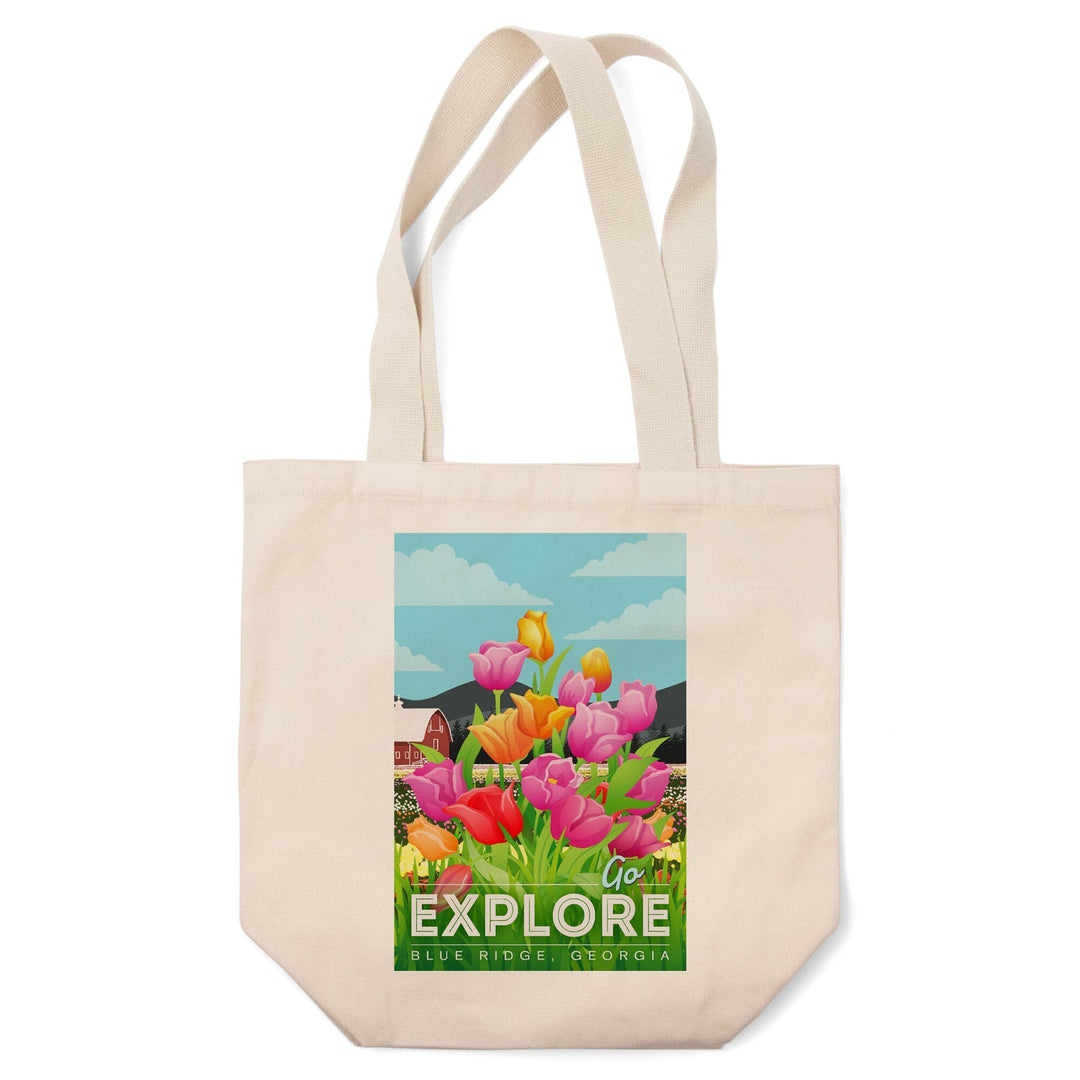 Blue Ridge, Georgia, Go Explore, Tulip Field, Tote Bag Totes Lantern Press 