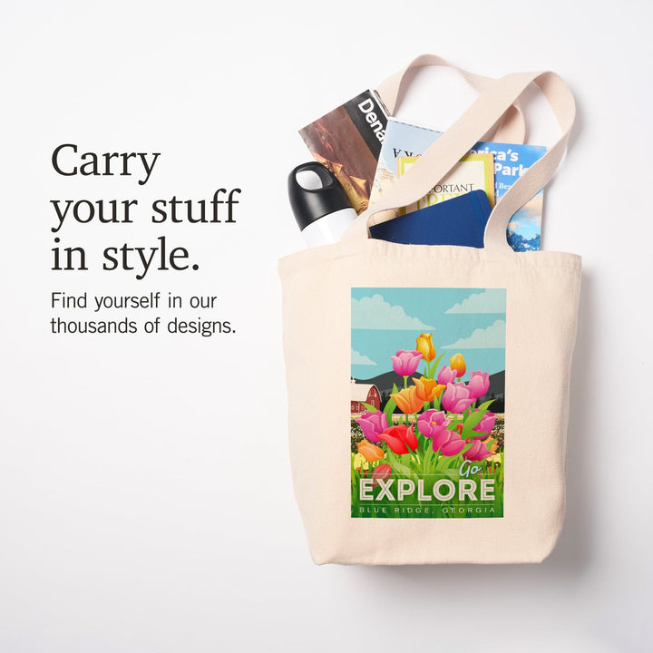 Blue Ridge, Georgia, Go Explore, Tulip Field, Tote Bag Totes Lantern Press 