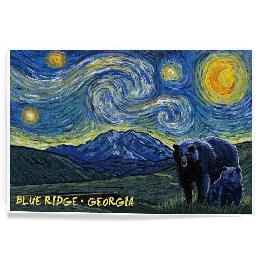 Blue Ridge, Georgia, Grizzly Bear and Cub, Starry Night, Art & Giclee Prints Art Lantern Press 8 x 12 Art Print 