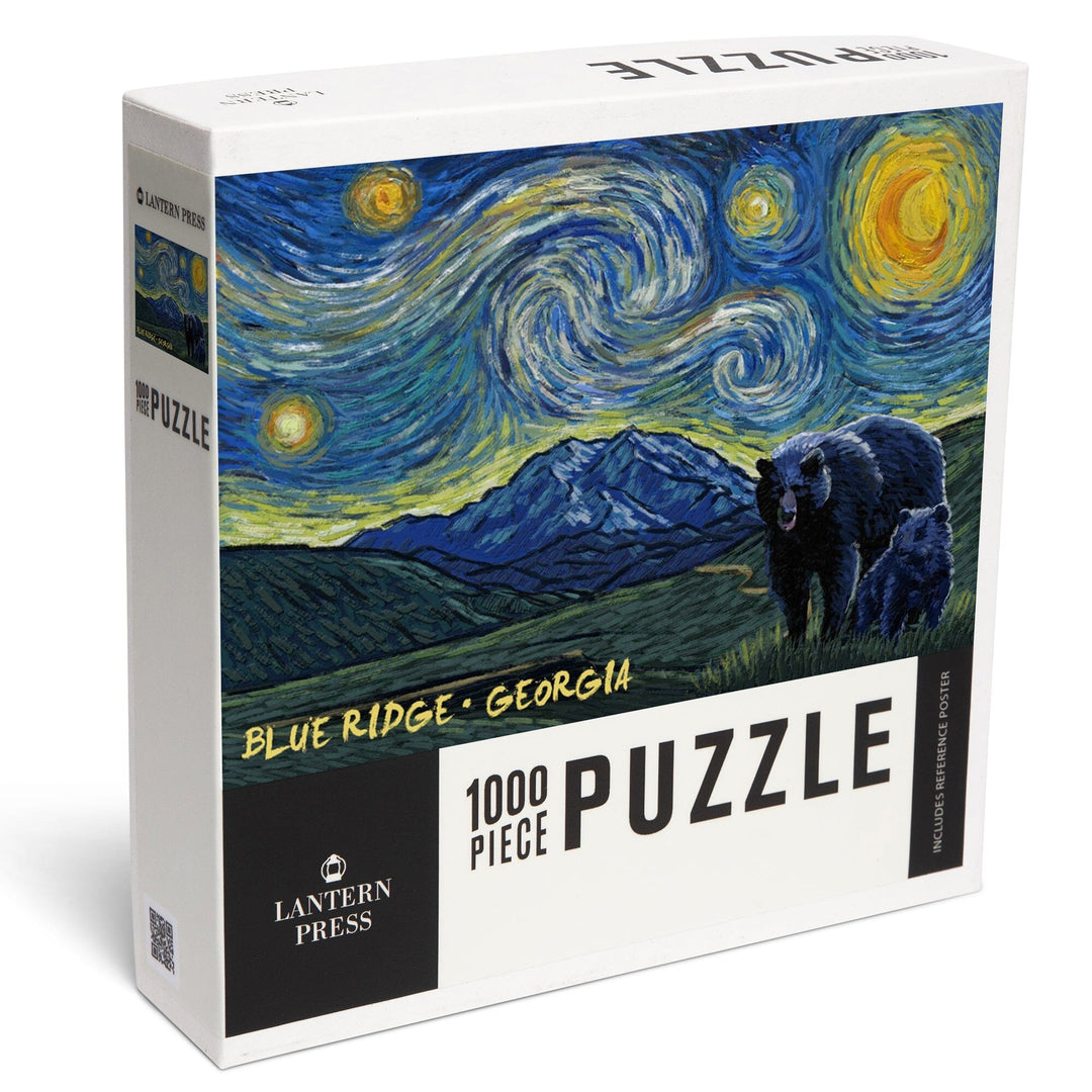 Blue Ridge, Georgia, Grizzly Bear and Cub, Starry Night, Jigsaw Puzzle Puzzle Lantern Press 