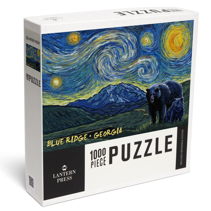 Blue Ridge, Georgia, Grizzly Bear and Cub, Starry Night, Jigsaw Puzzle Puzzle Lantern Press 
