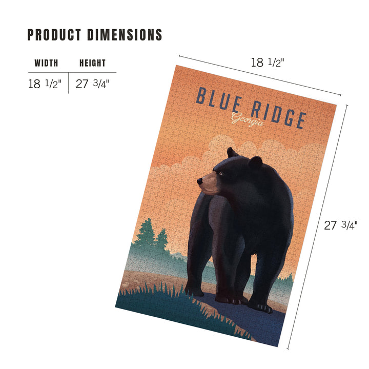 Blue Ridge, Georgia, Lithograph, Black Bear, Jigsaw Puzzle Puzzle Lantern Press 