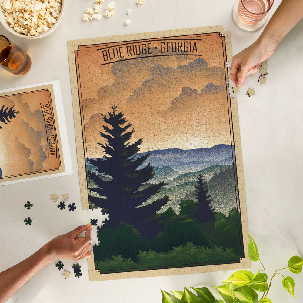 Blue Ridge, Georgia, Lithograph, Jigsaw Puzzle Puzzle Lantern Press 
