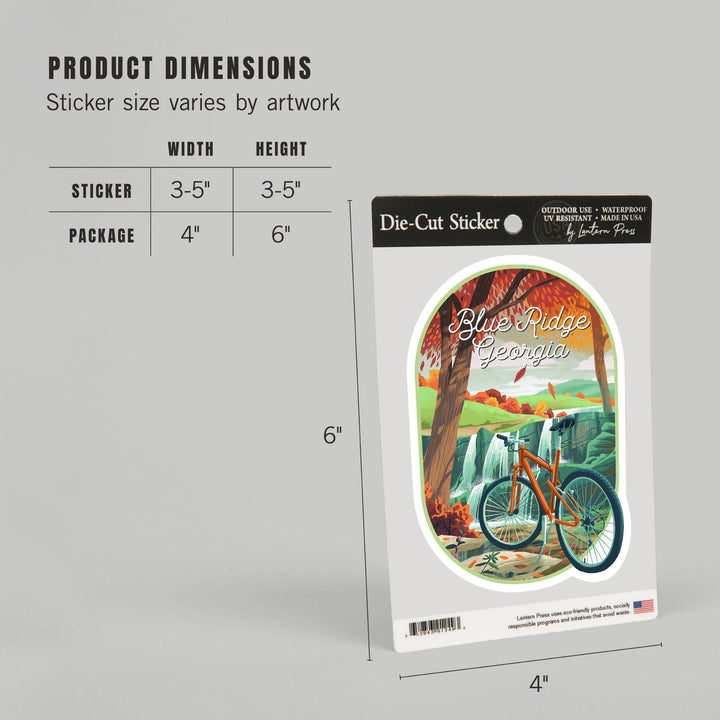 Blue Ridge, Georgia, Off To Wander, Cycling with Hills, Contour, Vinyl Sticker Sticker Lantern Press 