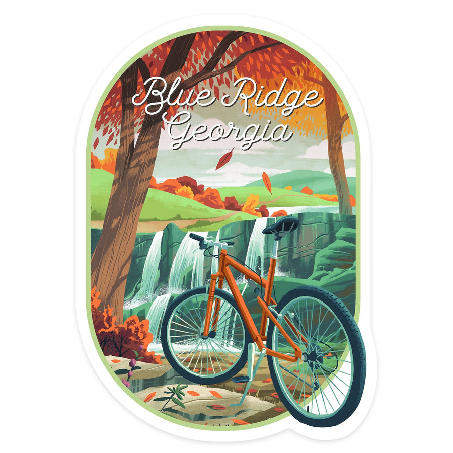 Blue Ridge, Georgia, Off To Wander, Cycling with Hills, Contour, Vinyl Sticker Sticker Lantern Press 