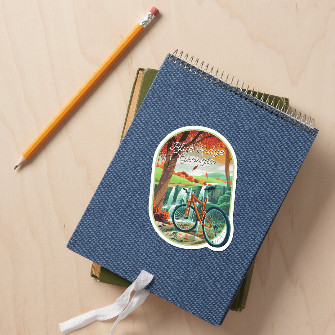 Blue Ridge, Georgia, Off To Wander, Cycling with Hills, Contour, Vinyl Sticker Sticker Lantern Press 
