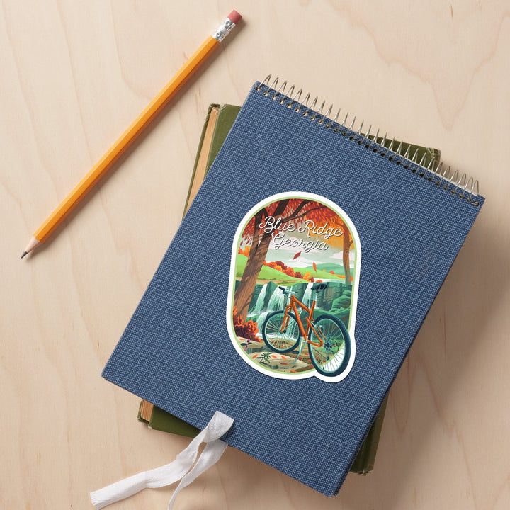 Blue Ridge, Georgia, Off To Wander, Cycling with Hills, Contour, Vinyl Sticker Sticker Lantern Press 