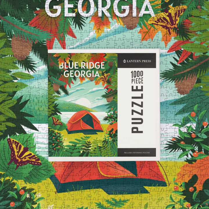 Blue Ridge, Georgia, Peak That View, Tent Camping, Jigsaw Puzzle Puzzle Lantern Press 