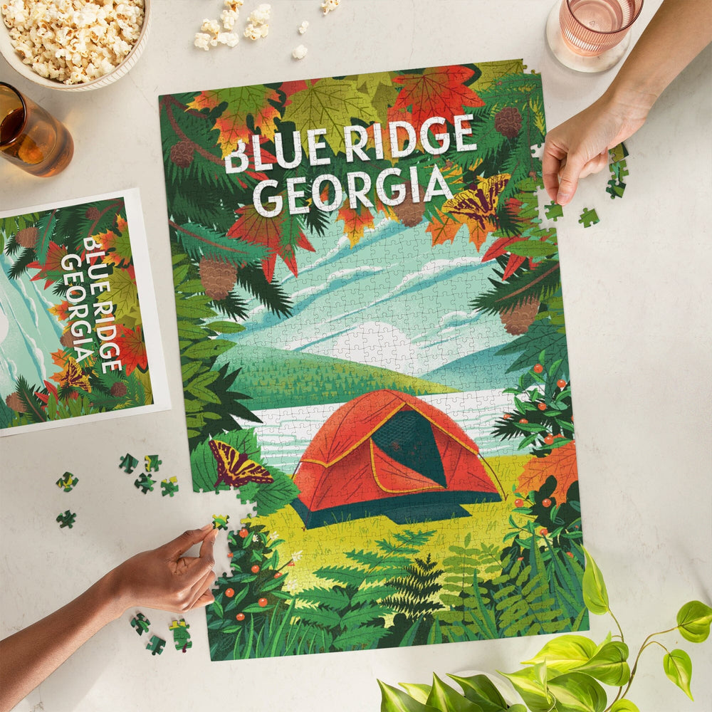 Blue Ridge, Georgia, Peak That View, Tent Camping, Jigsaw Puzzle Puzzle Lantern Press 