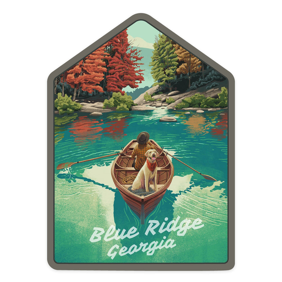 Blue Ridge, Georgia, Quiet Explorer, Boating, Fall Colors, Contour, Vinyl Sticker Sticker Lantern Press 