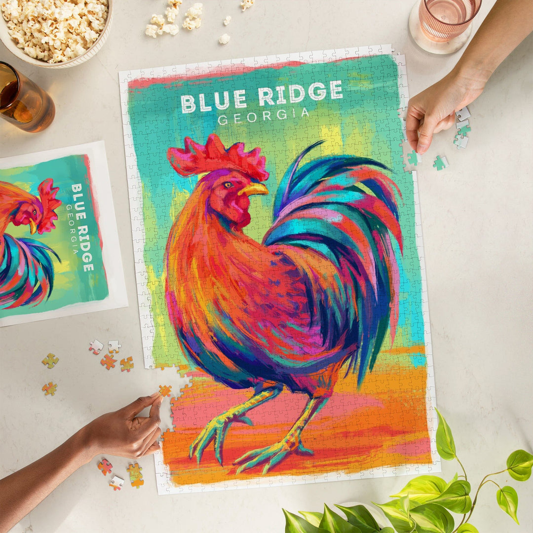 Blue Ridge, Georgia, Rooster, Vivid, Jigsaw Puzzle Puzzle Lantern Press 