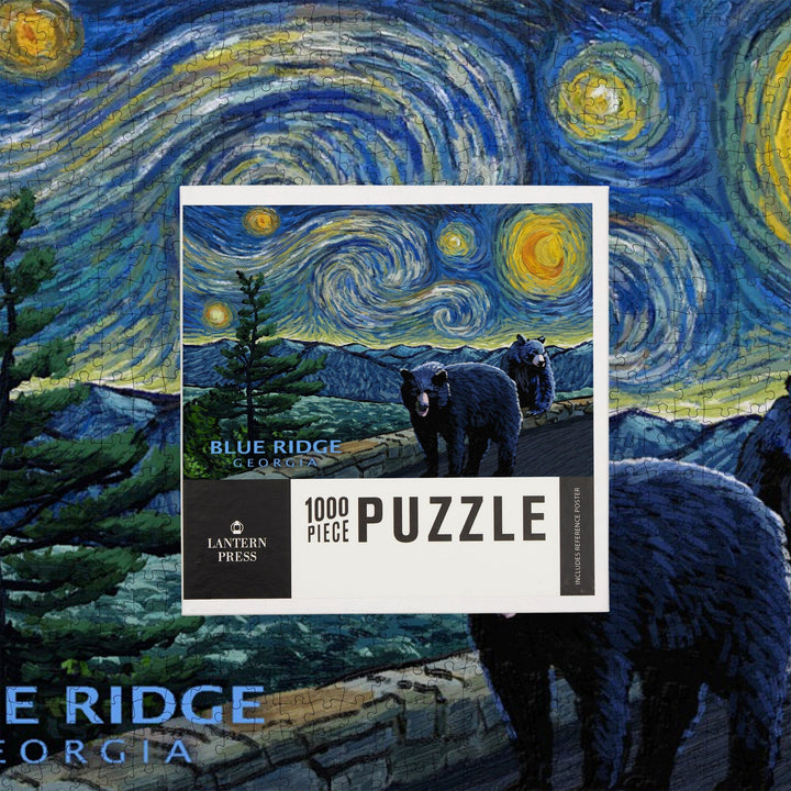 Blue Ridge, Georgia, Starry Night, Black Bears, Jigsaw Puzzle Puzzle Lantern Press 