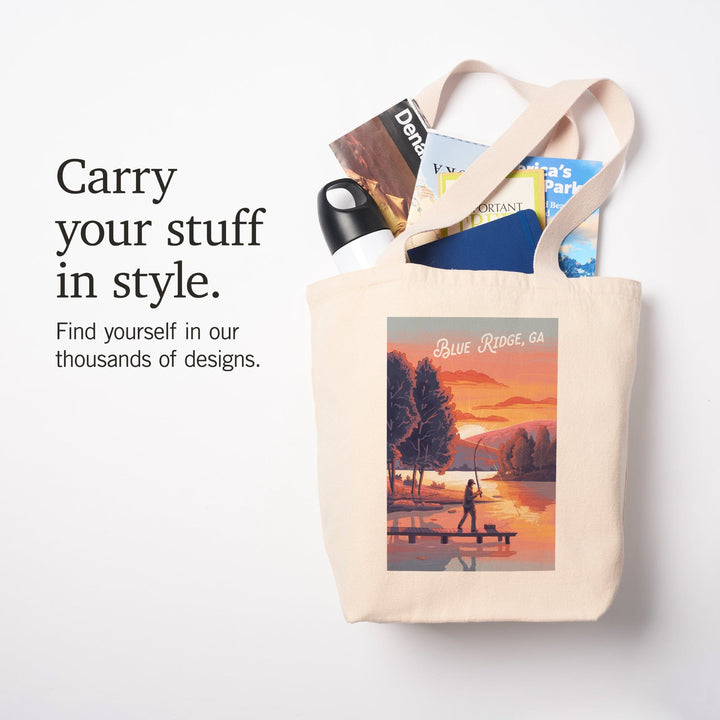 Blue Ridge, Georgia, This is Living, Fishing with Hills, Tote Bag Totes Lantern Press 