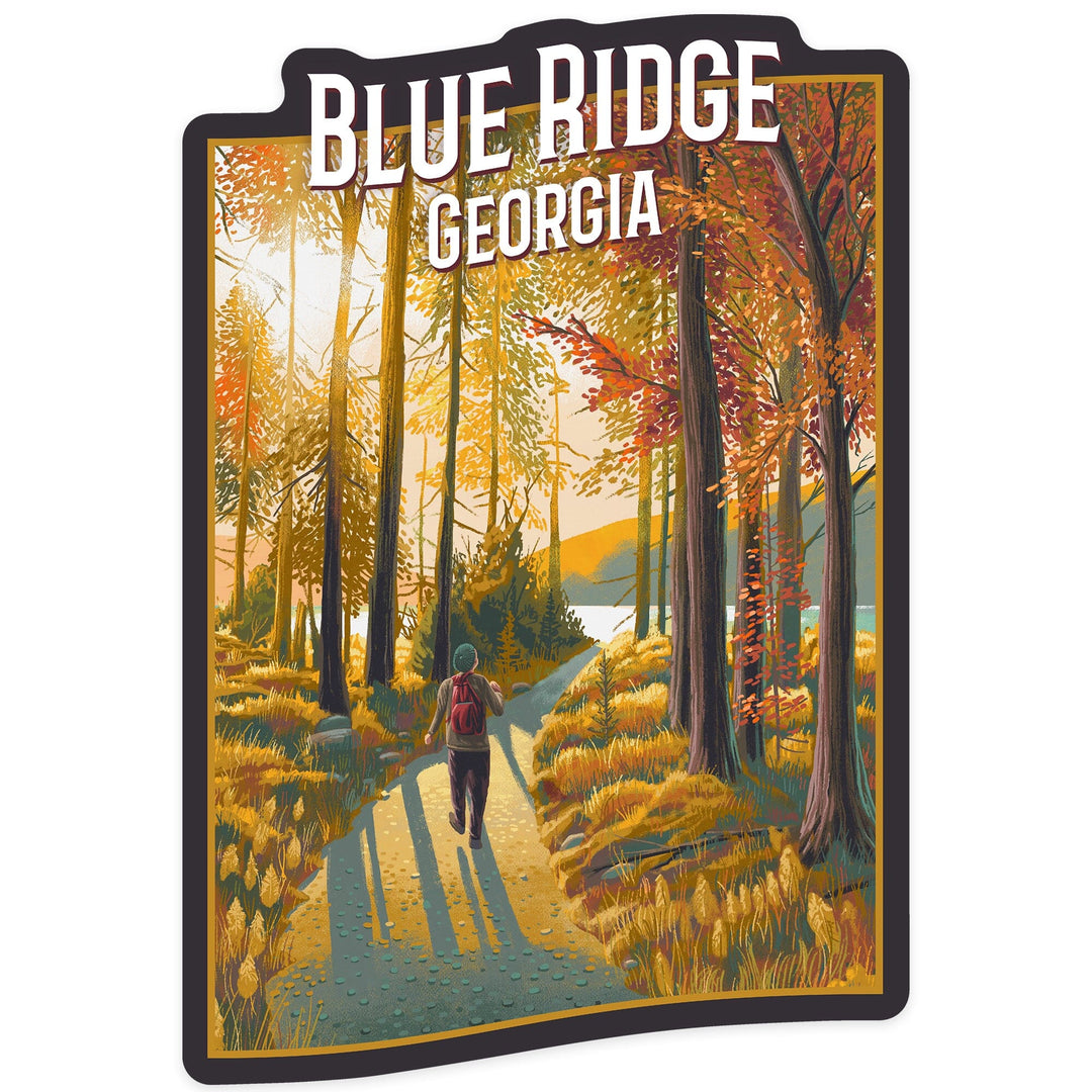 Blue Ridge, Georgia, Walk In The Woods, Day Hike, Contour, Vinyl Sticker Sticker Lantern Press 