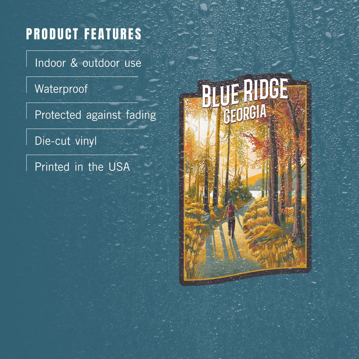 Blue Ridge, Georgia, Walk In The Woods, Day Hike, Contour, Vinyl Sticker Sticker Lantern Press 