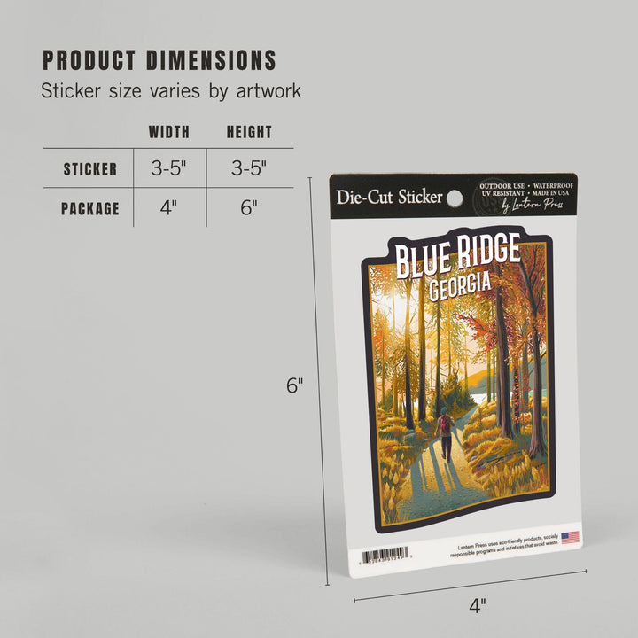 Blue Ridge, Georgia, Walk In The Woods, Day Hike, Contour, Vinyl Sticker Sticker Lantern Press 